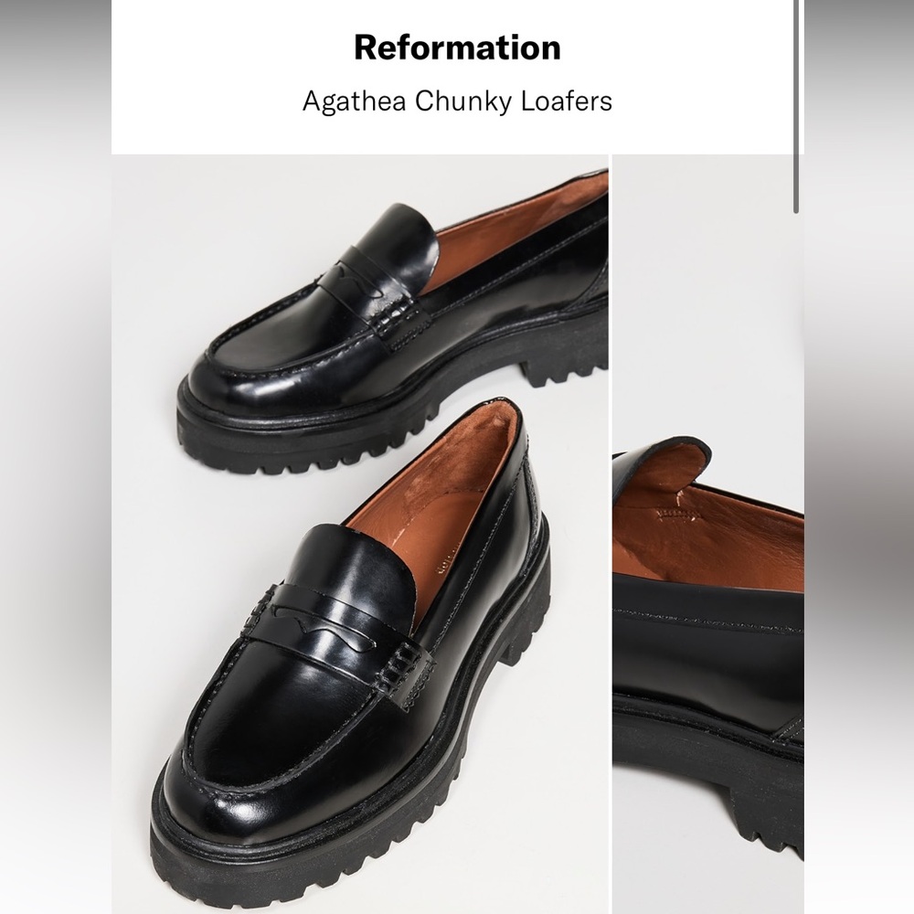 Reformation Agathea Black Chunky Platform Lugsole Penny Loafers in Size 7.5